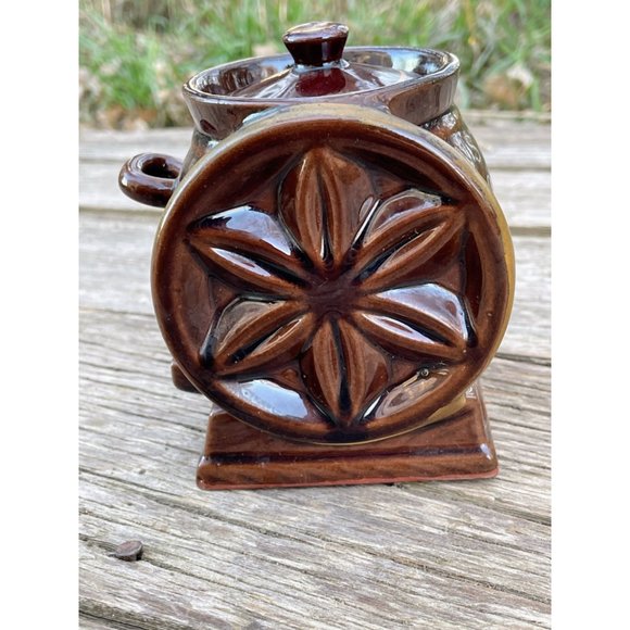 Vintage Redware Pottery Instant coffee Jar Grinder Shaped Retro - Picture 6 of 8